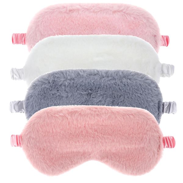 Lusofie 4 Pcs Plush Sleep Masks Cute Fluffy Eye Masks for Sleeping Adjustable Sleep Eye Mask with Elastic Band Fits for Women Girls Kids