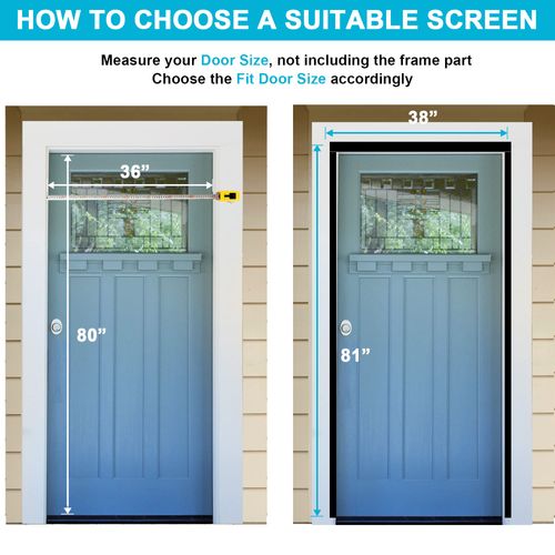 FIRGUNY Magnetic Screen Door Fits Door Size 36 x 80, Door Screen Magnetic Closure, Mesh Screen Doors Magnets for Single Front Back Patio Sliding Door, Full Frame Velcro, Screen Size 38" x 81"(Black)