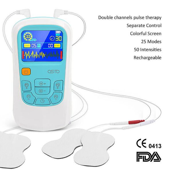 Rechargeable TENS EMS Unit Dual Channel 25 Modes Muscle Stimulator Pain Relief