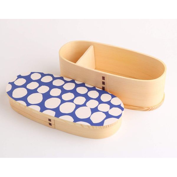 Japanese Magewappa Lunch Box, Polka Dot Blue (Slim)