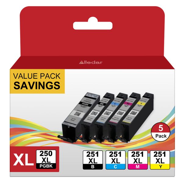 Alledar 251 Printer Ink Cartridges for Canon 250 and 251 Ink Cartridges PGI-250XL CLI-251XL to Use with Pixma IX6820 MX920 MX922 IP8720 MG5520 MG7520 MG7120 (PGBK Black Cyan Magenta Yellow, 5 Pack)