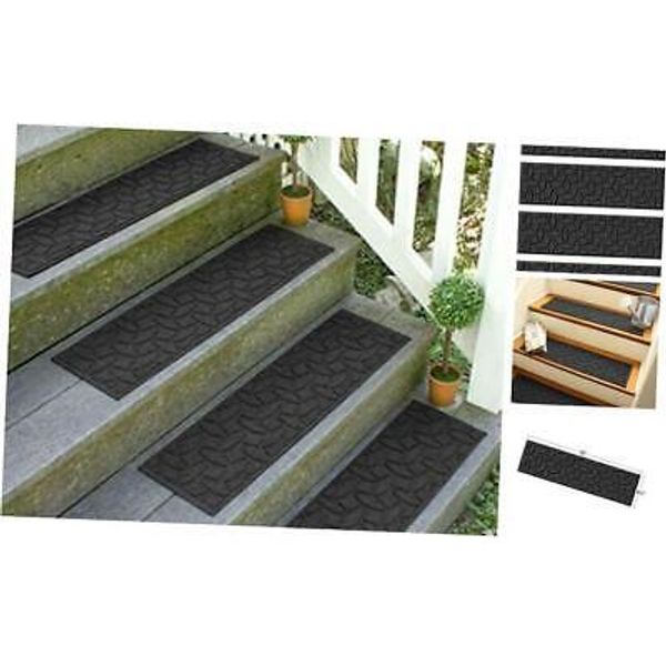 Waterhog Stair Treads, Set of 4, 8-1/2 x 30 inches, Made in USA, Charcoal