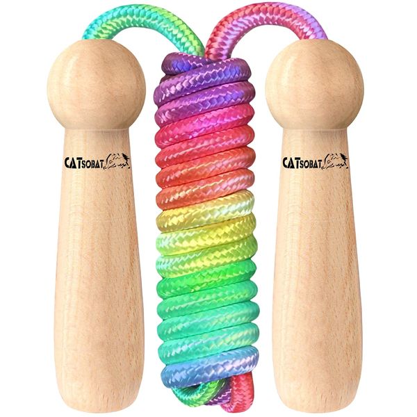 Catsobat Jump Rope for Children, For Toddlers, Elementary School, Nursery School, Rope Classroom, Adjustable Rope Length, Cute Wooden Design (Rainbow1)