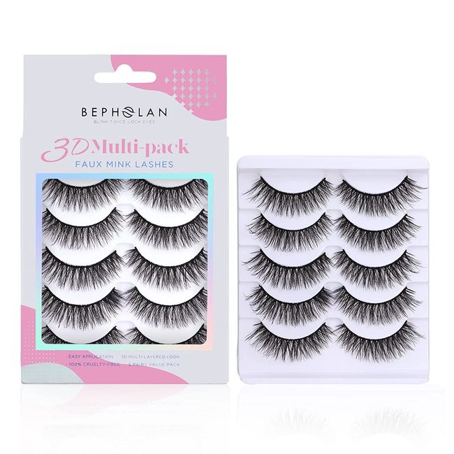 BEPHOLAN 5 Pairs Faux Mink False Eyelashes (5 Pairs XMZ24)