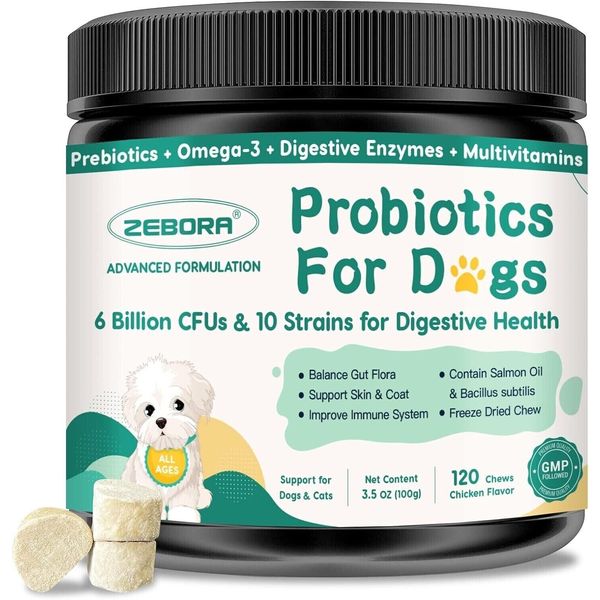 Probiotics for Dogs, Freeze-Dried Dog Probiotics and Digestive Enzymes, 120ct