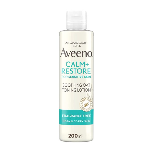 Aveeno Face Calm Plus Restore Soothing Oat Toning Lotion, Leaves Skin Ultra Refreshed, Sensitive Skin, with Prebiotic Oat and Calming Feverfew, 200 ml