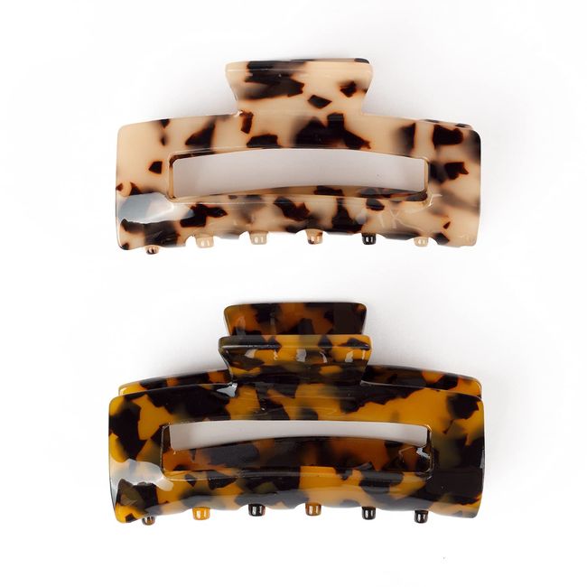 JIRIS 2PCS 3Inches hair claw clips Banana Clips Barrettes French Design celluloid Leopard print Large Rectangular amber Fashion Accessories for Women hair clipe