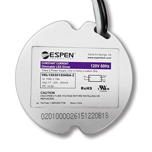 Espen LED Driver VEL12030120HDA-2 (17-23V) Constant Current, 300mA, Max. 12W, 120V Input, High Power Factor