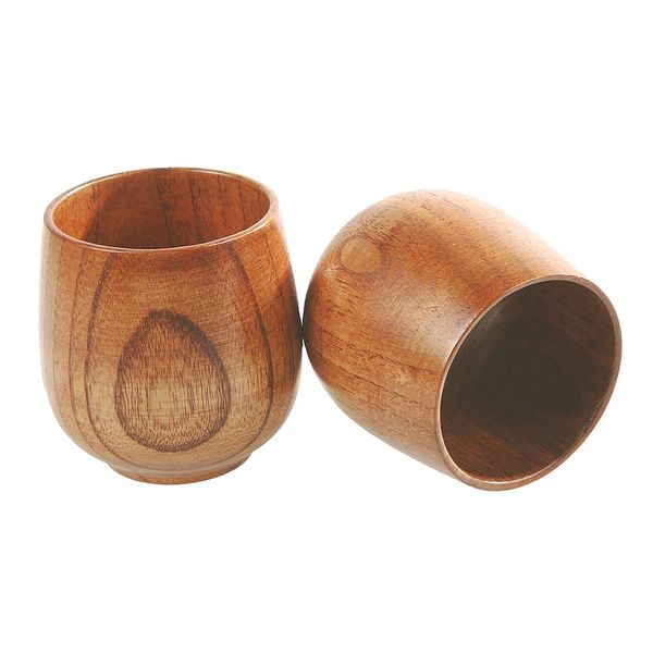 JZK 2 x Natural Wooden Drinking Cup Wood Tea Set Cup for Coffee Beer Tea Juice Milk