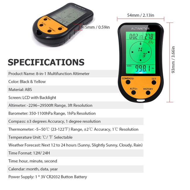 Weather Forecast Meter, Digital Barometer Handheld High Accuracy For  Altimeter Barometer Thermometer Compass For Measure Altitude 