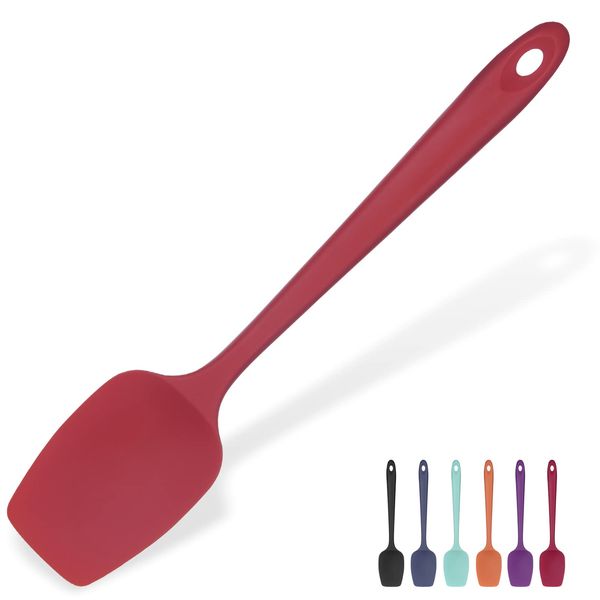 Heat Resistant Silicone Spoon Spatula: U-Taste 315℃ Heat Proof Flexible Seamless Rubber Spatula, Baking Cooking Silicon Kitchen Utensil for Nonstick Cookware Mixing Stirring Scraping (29cm, Red)