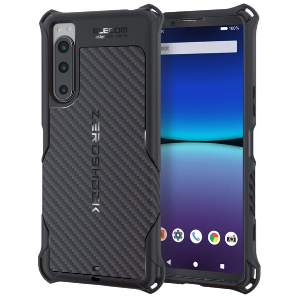 Elecom Xperia 5 IV PMWX224ZEROGBK [SO-54C | SOG09] Case Cover, Shockproof, Shock Absorption, ZEROSHOCK TPU, Soft, Square Damper, Honeycomb Structure, Easy to Grip Carbon-like Texture, Strap Hole,