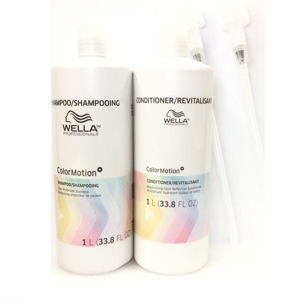 (2 PACK) Wella Color Motion Shampoo & Conditioner Duo with 2 pcs PUMP, 33.8 oz