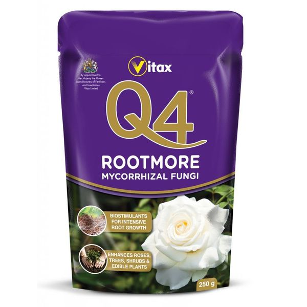 Vitax Q4 Rootmore, Mycorrhizal Fungi, Stimulates Root Growth, Suitable for Flowers, Shrubs and Edibles, Certified Organic by of&G - 250G