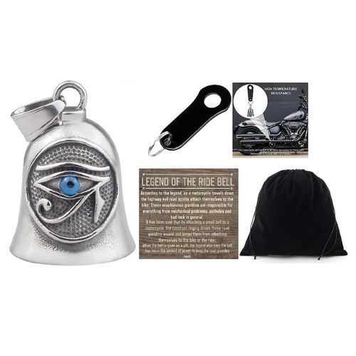 KMA Est. 2005 THE RIDE BELL Horus Guardian Eye w Black Hanger Motorcycle Lucky Charm Biker Luck Gift
