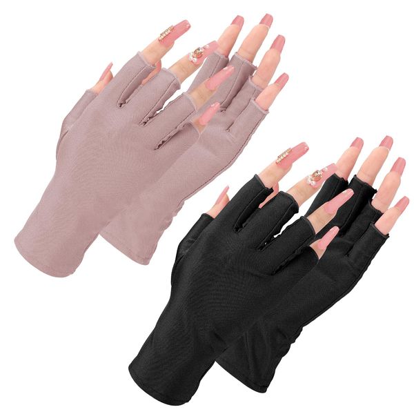 2Pairs UV Gloves for Gel Manicures, UPF 50+ UV Nail Protection Gloves, UV Light Gloves for Gel Nails Lamp Fingerless UV Gloves Prevent Hands from UV Harm (Pink Purple)