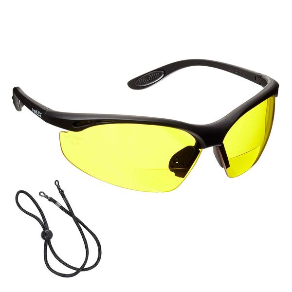 voltX 'CONSTRUCTOR' BIFOCAL Reading Safety Glasses (YELLOW +2.0 Dioptre) UKCA & CE EN166F certified/Cycling Sports Glasses includes safety cord + UV400 anti fog coated lens