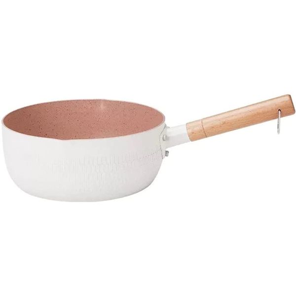 One-Handed Pot, Aluminum, Snow Flat Pot, Marble Coating, Induction Compatible, Milk Pan, Milk Pot, Soup Pot, Non-stick, Easy to Clean, Single Person Pot, Frying, Simmered, Induction and Gas Fire, Suitable for All Heat Sources, Easy to Clean (White, 7.9 in