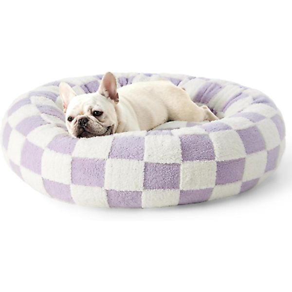 Small Dog Bed 30 Inch Round Cat Bed Purple Shaggy Plush Anti-Slip