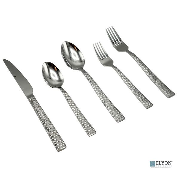 Elyon Hammered Reflective Silver 20-Piece Flatware Set Stainless Steel