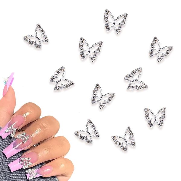 XIATIAN 20Pcs Butterfly Nail Charms, Alloy Butterfly Nail Charms Silver Metal 3D Butterfly Nails for Women Girls Nail Art Decoration DIY Nail Art Making, Jewelry Decoration (Silver)