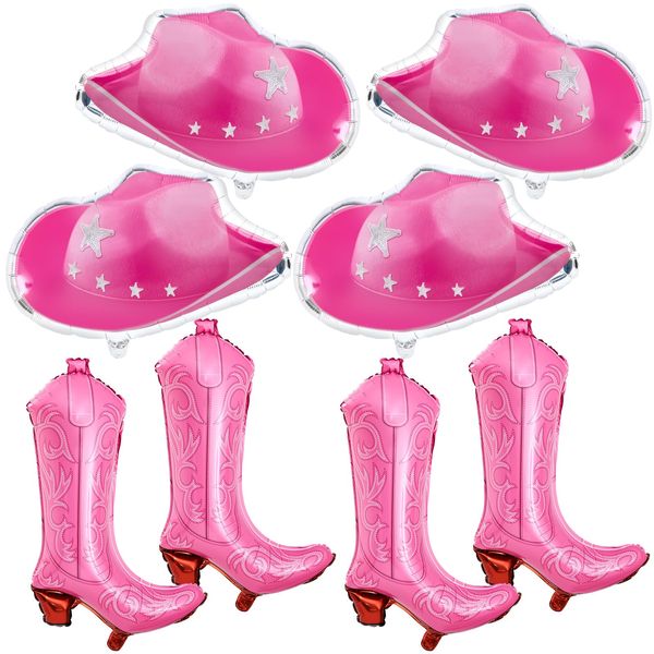 Wettarn 8 Pcs Cowgirl Party Decorations Cowgirl Boot Balloons, Pink Cowgirl Cowboy Hat Balloon Western Cowgirl Balloons Birthday Party Decoration, Bachelorette Party Decorations for Themed Birthday