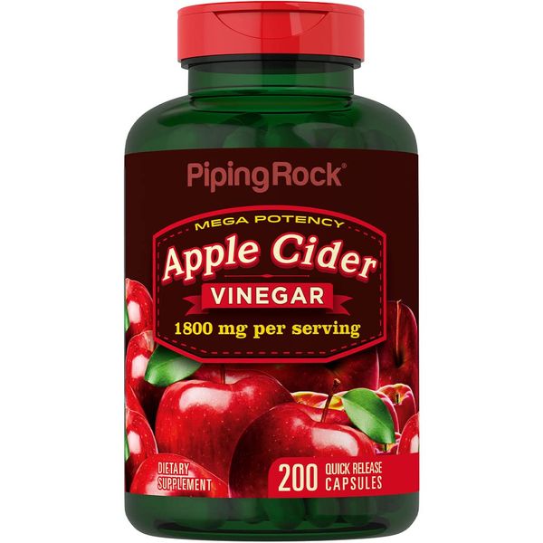 Piping Rock Apple Cider Vinegar Capsules 1800mg | 200 Pills | Potent Formula | Non-GMO, Gluten Free