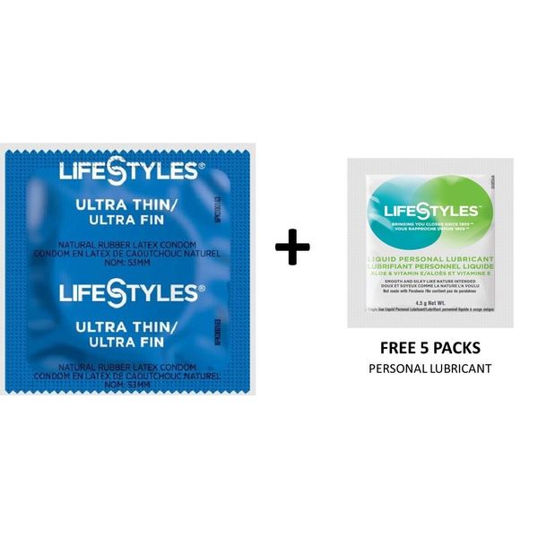 100 CT Lifestyles Ultra Thin Condoms + FREE 5 Lifestyles lubricant packs