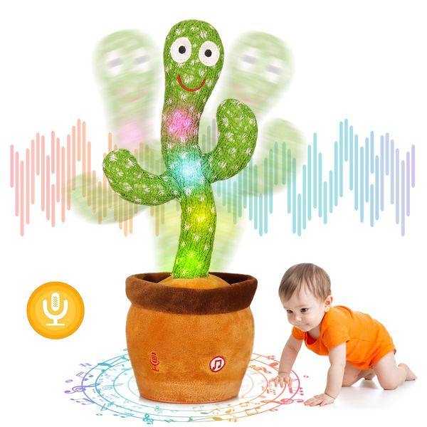 Emoin Dancing Cactus Baby Toys, Talking Cactus Toys Repeats What You Say Baby Boy Toys, Dancing Cactus Mimicking Toy with LED English Sing Talking 15 Second Voice Recorder Musical Toys