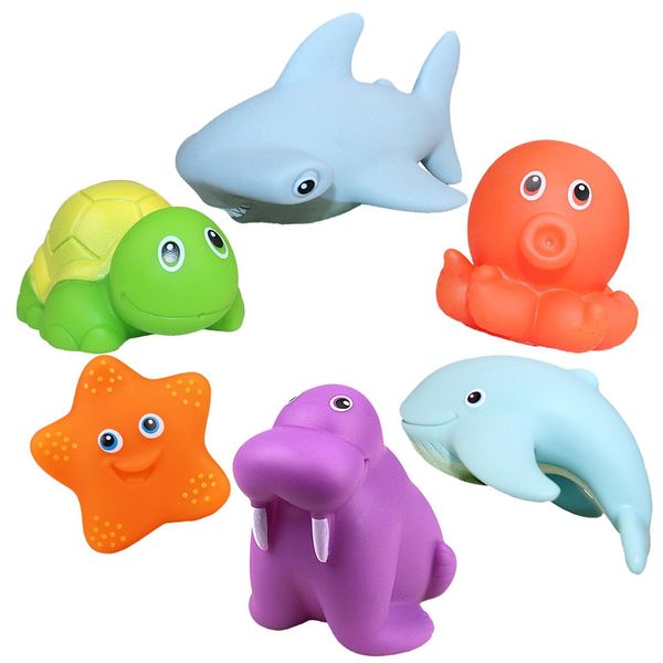 6 Pack Sea Animals No Hole Bath Toy, Bath Toys for Kids and Toddlers Ages 1-3 2-4, Pool Toys, Bathtub Water Toys, Small Animals Bath Toys for Babies, Ocean Animal Bulk Toys