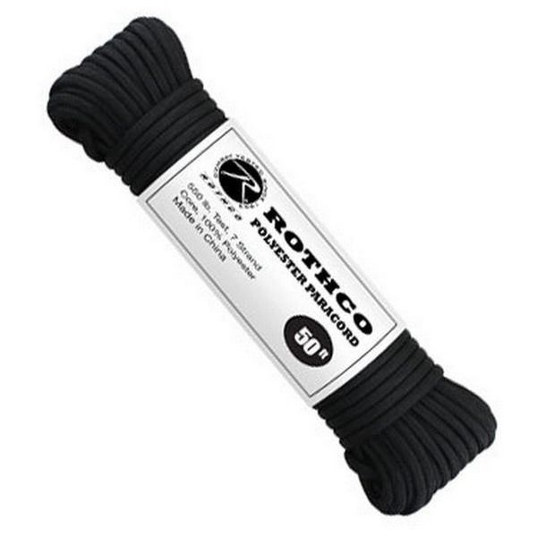 Rothco Polyester 50' 550 LB Tested Commercial Paracord; Black