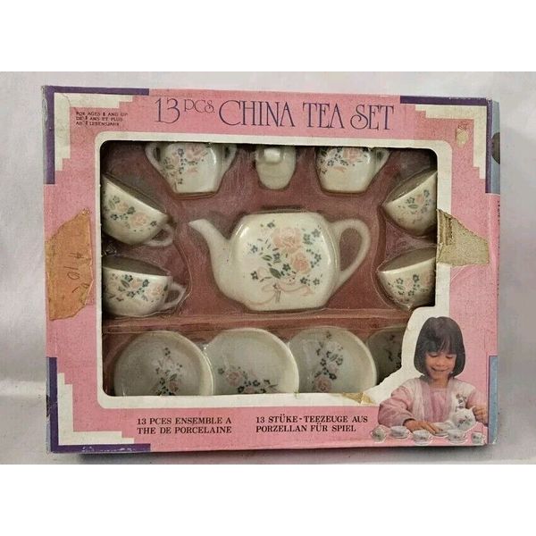 Vintage 1992 13 Piece Toy China Tea Set Porcelein