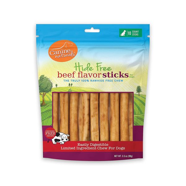 Canine Naturals Beef Chew - Rawhide Free Dog Treats - Made With Real Beef - Poultry Free Recipe - All-Natural and Easily Digestible - 10 count (Pack of 1)