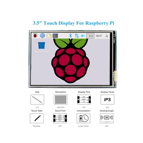 UeeKKoo 3.5inch Touch Screen Compatible with Raspberry Pi 5/Pi 4B/3B+/3B/Zero/Pi Zero 2W/Zero W/Zero WH/CM5/CM4, 480x320 IPS Display, 160° Viewing Angle, SPI Touch Port