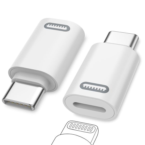 MoKo Lightning Female to USB C Male Adapter, 2 Pack USB-C to Lightning Adapter for iPhone 15/15 Pro/15 Pro Max/15 Plus, iPad Pro/Air, Support Fast Charging/Data Transfer, Not for Audio/OTG, White PD