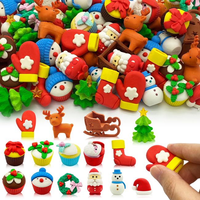 48pc Christmas Erasers for Kids Bulk Puzzle Eraser Desk Pets Holiday Erasers for Kids Christmas Party Favors Classroom Rewards