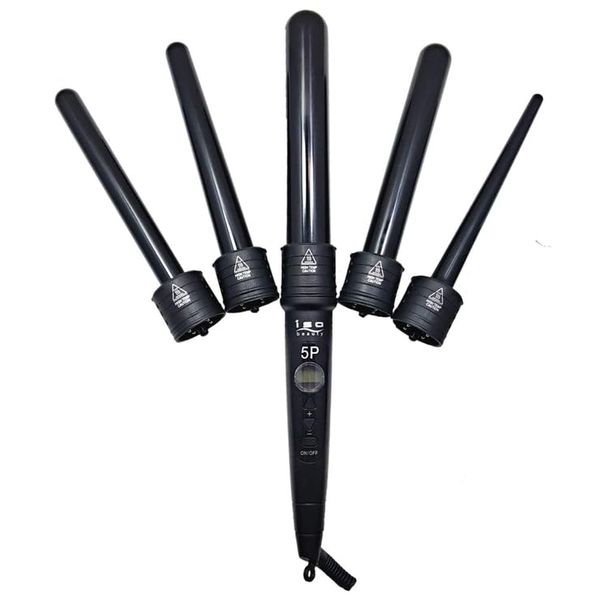 ISO Beauty ISO5PBK-227 The 5P 5-in-1 Digital Pro Interchangeable Ceramic Curling Wand Set - Black