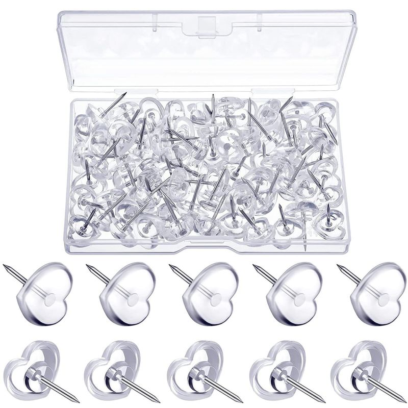 ADOFUN Push Tacks Heart Shape Fasteners, Push Pins, Clear Drawing Pins ...