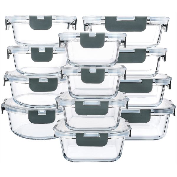 M MCIRCO 24-Piece Glass Food Storage Containers with Upgraded Snap Locking Lids,Glass Meal Prep Containers Set - Airtight Lunch Containers, Microwave, Oven, Freezer and Dishwasher