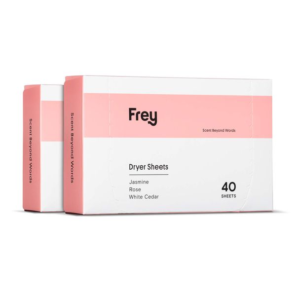FREY Naturally Scented Dryer Sheets - 2 Pack of 40 Natural Laundry Dryer Sheets (80 Total) (Jasmine Rose Fragrance)