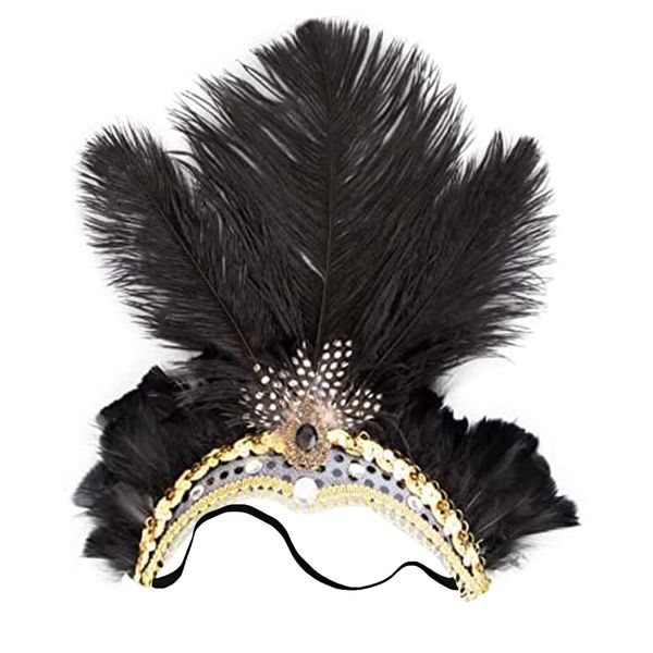 Goenb Mardi Gras Headband, Mardi Gras Headband for Women Girls Showgirl Carnival Feather Headpiece for Hawaii Costume Party (Black)