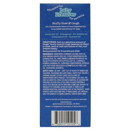 Oilogic Baby Bath Essentials Stuffy Nose and Cough Roll-On for Babies & Toddlers, Essential Oil Breathe Blend - Naturally Soothes with 100% Pure Lavandin, Orange, Eucalyptus Oil - (6 mL)