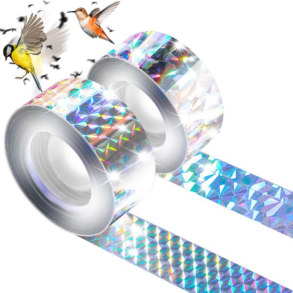 ASTER Bird Scare Tape, 2 Rolls 80m Reflective Bird Tape Double Side Bird Repellent Flash Tape, Bird Deterrent Tape to Scare Geese, Pigeon, Woodpecker Away for Garden Farm Orchard(525 Foot)