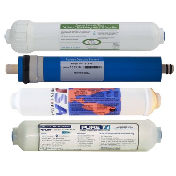 3pcs replacement inline filters & 75 GPD membrane for portable Aquarium RO DI