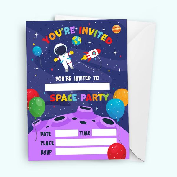 32 Space Party Invites - Kids Childrens Birthday Party Invitations with Envelopes – Designed and Printed in the UK