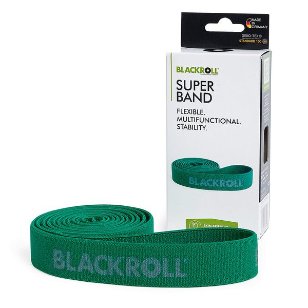 BLACKROLL® SUPER Band (104 cm), Gymnastikband zur Kräftigung der Muskeln, Widerstandsband aus hautfreundlichen Textilien, waschbares Fitnessband, mittlerer Widerstand (6,3 kg), Made in Germany, Grün