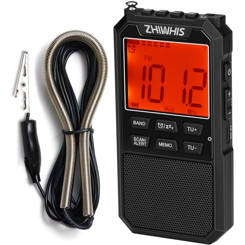 ZHIWHIS Portable Radio, AM FM Stereo SW NOAA Weather VHF Receiver with Alerts, Rechargeable DSP Pocket Radios with 9.85Ft Wire Antenna, 900mAh/396Presets/Alarm Clock/Sleep Timer for Walking ZWS-878
