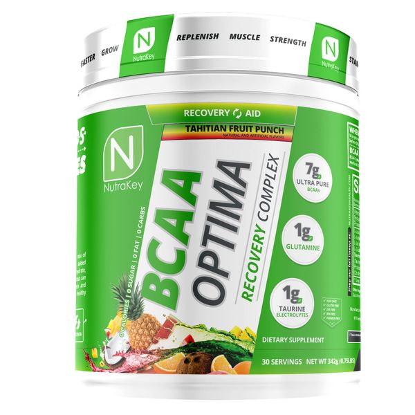 NutraKey BCAA Optima Post Workout Recovery Complex, No Sugar, No Carb, Recovery Aid, Fruit Punch