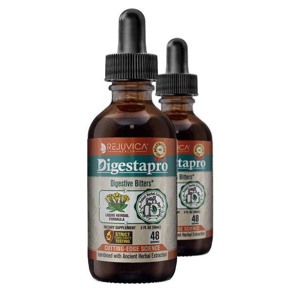 Rejuvica Health DigestaPro - Advanced Digestive Bitters Supplement - Liquid Delivery for Better Absorption - Gentian, Artichoke, Burdock, Chanca Piedra, Ginger & More!