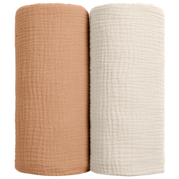 lulumoon Muslin Swaddle Blanket Baby - Cotton Swaddling Blanket Soft Baby Receiving Blanket Neutral 2Pack(Caramel)